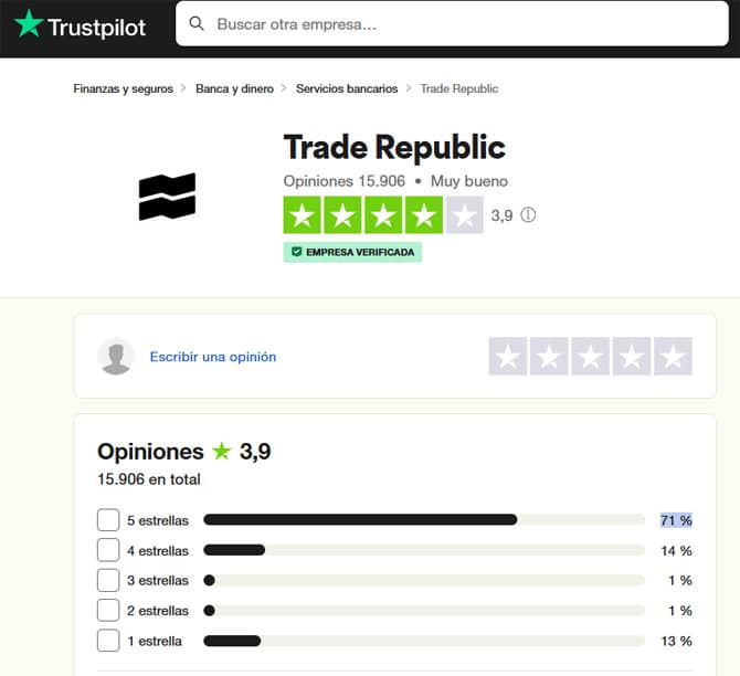 Opiniones sobre Trade Republic en Trustpilot