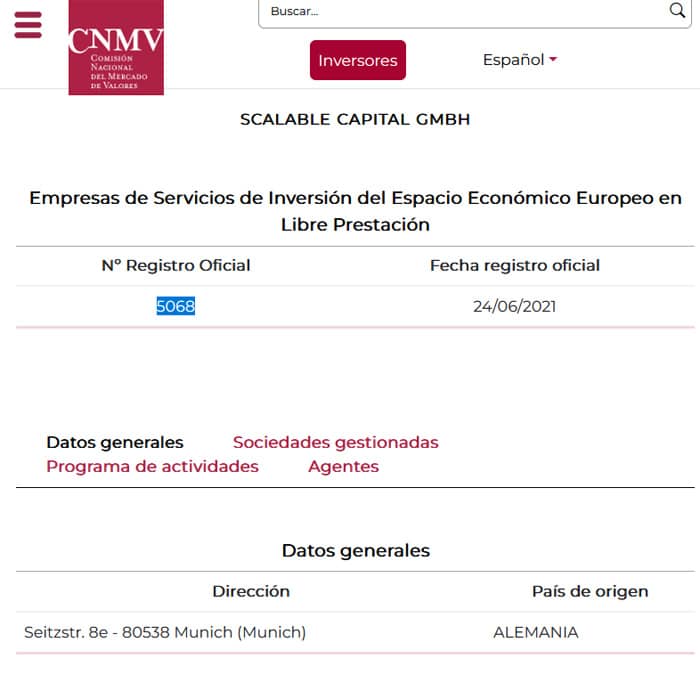 Registro en la CNMV de España de Scalable Capital