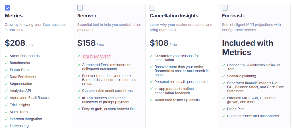 plans and pricing baremetrics