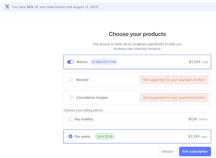 Baremetrics billing details