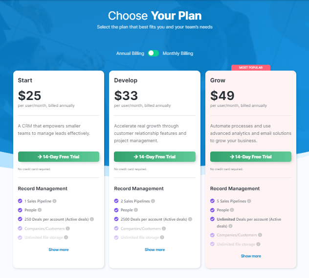 choose your plan pipeline crm