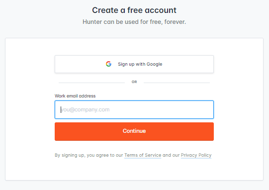 sign up hunter.io