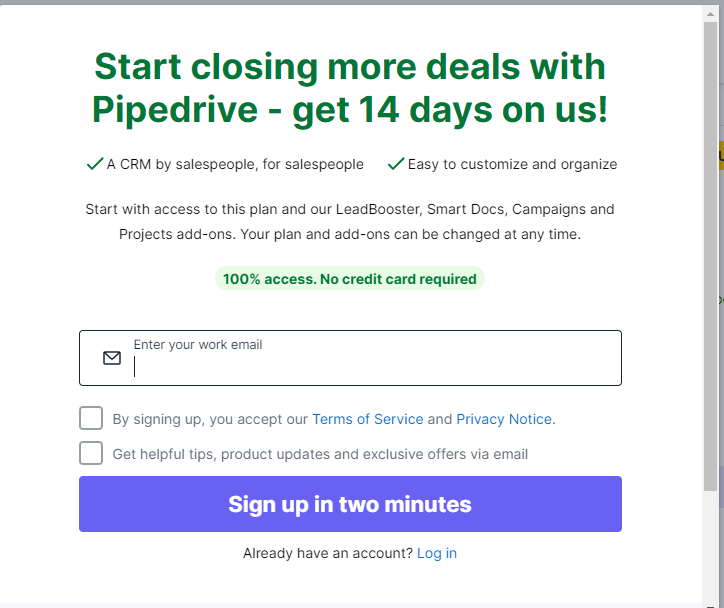 Pipedrive sign up