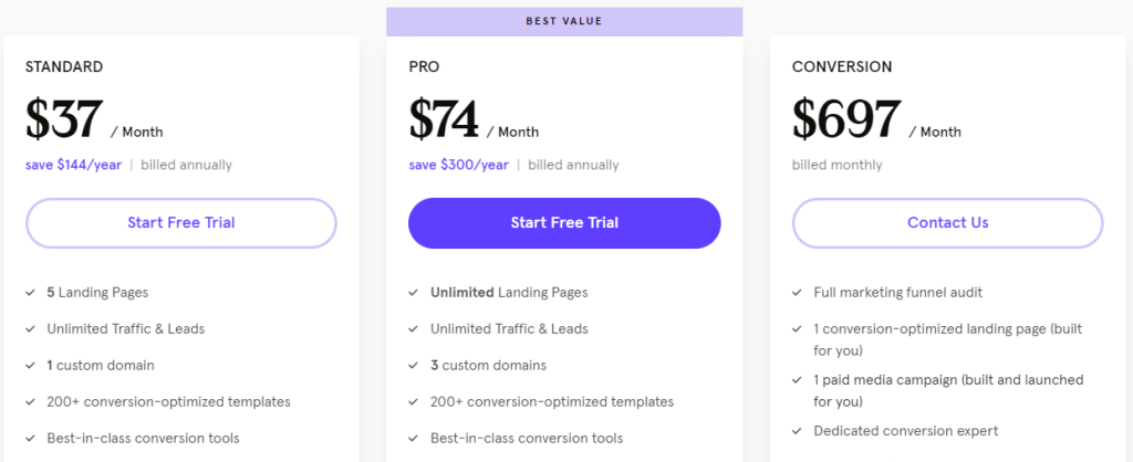 Pricing leadpages