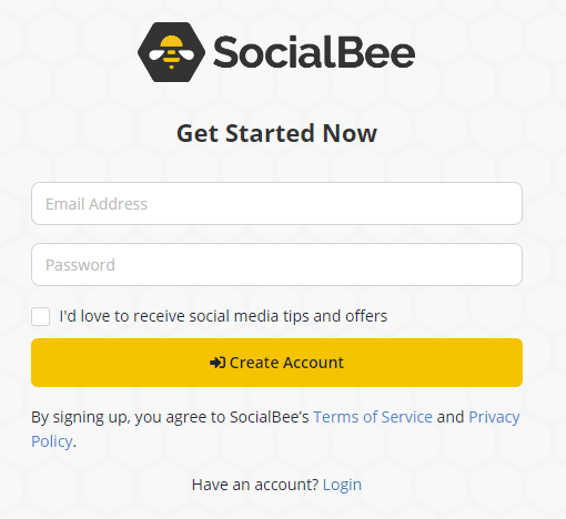 Sign up socialbee