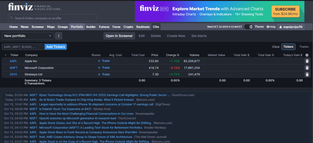 Finviz add ticker portfolio