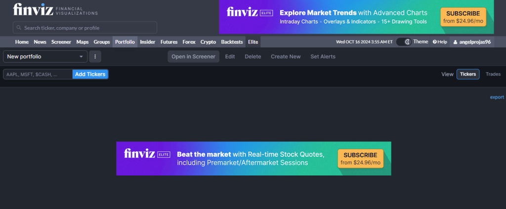 Finviz new portfolio